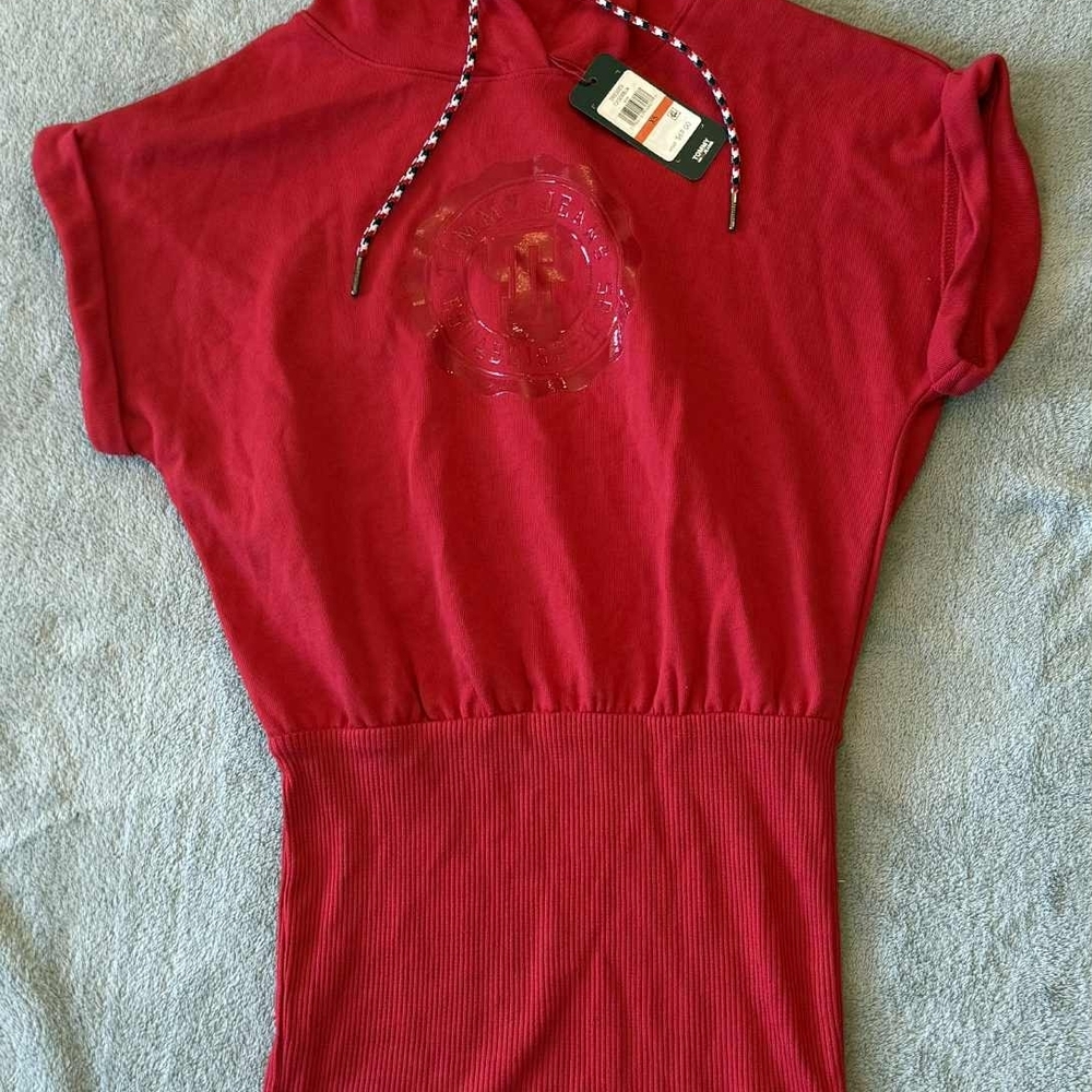 Tommy Hilfiger Red Hooded Sweatshirt Dress